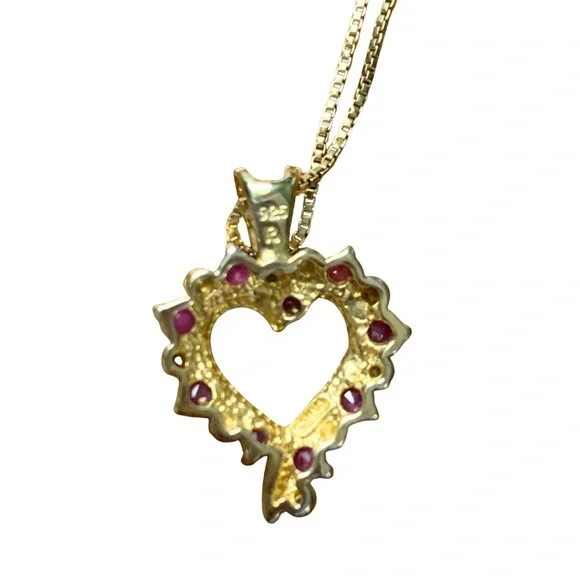 Gold Sparkle Ruby Heart Pendant Necklace 925 Silver Macy’s - Picture 4 of 9